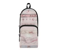 Amooorous Peach Bow Lace Lace Nylon 3 Scomparti Matite Sacchetto Forniture Scuola Grande Capacità Cerniera Astuccio Cancelleria Organizzatore per Ragazzi Scuola Media 1600ml