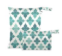 Amooorous Piatto Motivo Geometrico Quadrifoglio Modello Verde Lavabile Dry Bag Impermeabile 2 Pack Borsa per pannolini Articoli essenziali con maniglie per pannolini per bambini, spiaggia