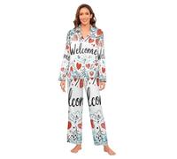 Amooorous Pigiama da donna con albero di San Valentino Love Hearts Set di seta Pigiama leggero e confortevole da donna Set di Natale Sleepover M Pigiama para Mujer de Algodon Manica Lunga Loungewear 2