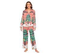 Amooorous Pigiama da donna in raso di seta con cuori e albero di San Valentino leggero e confortevole, set di pantaloni da festa nuziale, set M juego de Pantalon y Blusa de Hilo para Mujer a maniche