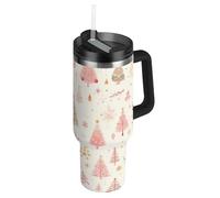 Amooorous Pink Merry Christmas Tree Vacuum Bottiglia d'acqua in metallo a bocca larga con coperchio e cannuccia tazza decorativa per casa, ufficio o auto vasos termicos para Hombres 1,18 ml