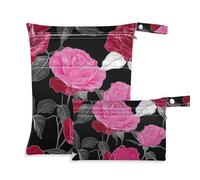 Amooorous Pink Red Romantic Vintage Roses Zip Wet Dry Bag 2 Pack Travel Essentials per bambini con manici per yoga, pannolini per bambini