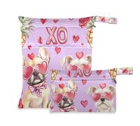 Amooorous Pink Valentine Puppy Love borse impermeabili bagnate asciutte per borsa per pannolini, confezione da 2 sacchetti bagnati per costume da bagno con manici per viaggi, piscina