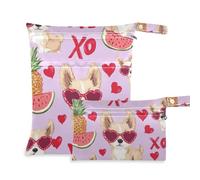 Amooorous Pink Valentine Puppy Love - Sacchetti asciutti bagnati con cerniera, confezione da 2 pezzi essenziali da viaggio per bambini, con manici per fare il bagno, fare il bagno