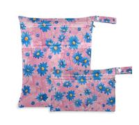 Amooorous Pittura a olio con fiori blu retrò impermeabile sacchetto asciutto bagnato confezione da 2 pezzi essenziali da viaggio per volare con manici per asilo nido, asilo nido