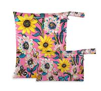 Amooorous Pittura a olio con girasoli retrò gialli lavabile sacchetto bagnato bambino 2 Pack essenziale da viaggio per volare con manici per asilo nido, yoga