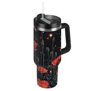 Amooorous Poppy Star - Borraccia sottovuoto a bocca larga con coperchio a prova di perdite e cannuccia, tazza decorativa da viaggio per caffè, per casa, ufficio o auto, vaso para te Caliente, 1,18 l