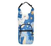 Amooorous Portabottiglie per acqua con simpatico dinosauro blu e bianco a forma di unicorni, borsa termica per bottiglia d'acqua a tracolla, adatta per bottiglie da 567 g, 680,4 g, 907,2 g, 1134 g