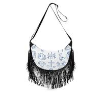 Amooorous Portafogli a tracolla da donna blu e bianco con figura stilizzata piccola borsa a tracolla con dettaglio nappa per donna di medie dimensioni borsa a tracolla con (prop2)