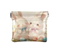 Amooorous Portafogli da donna in pelle con simpatico coniglietto bianco con scritta "Happy Easter", comodo mini porta carte di credito, Felice Pasqua Cartone animato carino coniglio bianco, 1 size