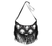 Amooorous Portafogli da viaggio da donna con frange e frange, borsa a tracolla da donna con motivo alieni malvagi in bianco e nero (prop2)