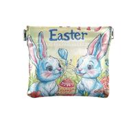 Amooorous Portamonete da donna in pelle a forma di coniglietto bianco con scritta Happy Easter Cartoon Cute Card Holder per le donne, Felice Pasqua Cartoon carino bianco coniglio fiori, 1 size