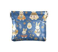 Amooorous Portamonete da donna in pelle con coniglio uovo di Pasqua blu piccolo portamonete comodo borsa per il trucco borsa cambiamento borsa per uomo donna, coniglio uovo di Pasqua blu, 1 size