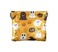 Amooorous Portamonete da donna in pelle con motivo fantasmi con scheletri e pipistrelli arancioni, cartone animato, fantasmi, zucca, scheletri, pipistrelli, arancione, web, 1 size