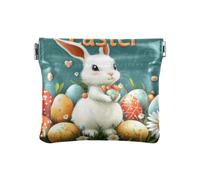 Amooorous Portamonete da donna in pelle ecologica in poliuretano, con grazioso coniglietto bianco e margherita, organizer per chiavi e carte, per uomo e donna, Happy Easter Cartoon carino coniglio