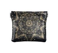 Amooorous Portamonete da donna in pelle nera con mandala dorato e gotico, piccolo portamonete in pelle, comodo porta carte per, Mandala nero dorato gotico boho, 1 size