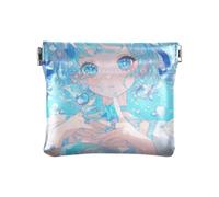 Amooorous Portamonete da donna in pelle PU con glitter blu anime, impermeabile, organizer per oggetti personali per le donne, scintillante ragazza anime blu, 1 size