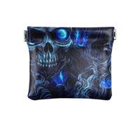 Amooorous Portamonete da donna in pelle PU con teschio e occhi al neon blu con chiusura per uomo e donna da viaggio, Occhi al neon blu teschio strega Halloween, 1 size