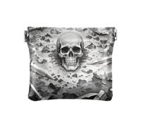 Amooorous Portamonete vintage con teschio di guerra grigio, da donna e da uomo, in pelle, unici, Cranio di guerra vintage grigio, 1 size