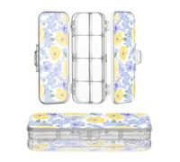 Amooorous Progettato Clear Pencil Box Summer Flowers Giallo Viola | Scatole dure di caso delle penne di 2 strati per la cancelleria con la chiusura a scatto ed il