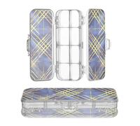Amooorous Progettato plastica matita scatola blu e oro plaid linee astratte | Contenitori di matita di doppio strato per i rifornimenti d'arte con la chiusura a scatto