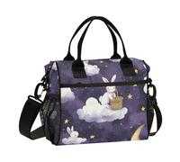 Amooorous Purple Clouds Conigli Luna Borsa per il pranzo da uomo con tasca Borsa per alimenti con tracolla Borsa termica per il pranzo per uomini ragazzi campeggio
