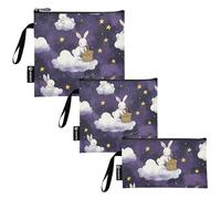 Amooorous Purple Clouds Rabbits Moon - Confezione da 3 sacchetti riutilizzabili per bambini, impermeabili, da viaggio, per lavoro, picnic o viaggi