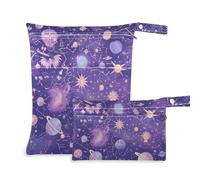 Amooorous Purple Mysterious Universe Planet borse riutilizzabili per stoffa Confezione da 2 elementi essenziali da viaggio per bambini con maniglie per fare il bagno, piscina