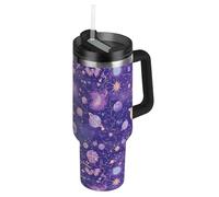 Amooorous Purple Mysterious Universe Planet Vacuum Wide Mouth Bottiglie d'acqua in acciaio inox con coperchio con cannuccia, tazza da caffè decorativa con coperchio per acqua, tè freddo o vaso da