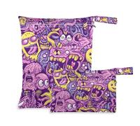 Amooorous Purple Trend Hip Personalizzato Demone Zip Wet Dry Bag per parti del tiralatte Confezione da 2 elementi essenziali da viaggio per bambini con maniglie per il bagno, piscina