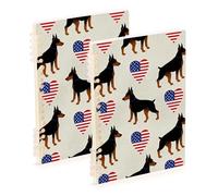 Amooorous Quaderni a righe marrone Doberman, formato A5, per il 4° luglio, 21,1 x 14,5 cm, copertina rigida, a righe, 60 fogli, per scuola e ufficio, confezione da 2
