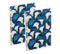 Amooorous Quaderni a spirale formato A5 bianco e blu calle, 21,1 x 14,5 cm, copertina rigida, a righe, 60 fogli per diario e lista delle cose da fare, confezione da 2