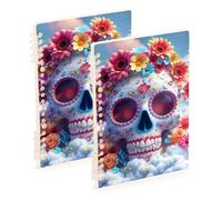 Amooorous Quaderni formato A5 bianco dei morti composizione teschio fiore 21,1 x 14,5 cm, copertina rigida materiale scolastico per college 60 fogli per lavoro e aula confezione da 2