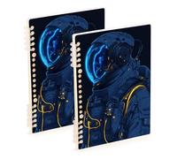 Amooorous Quaderni universitari blu astronauta formato A5 21,1 x 14,5 cm, robusti quaderni a spirale a righe larghe 60 fogli per scuola e ufficio, confezione da 2