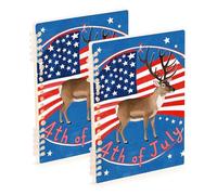 Amooorous Quaderno a righe con renna marrone per il 4° luglio, formato A5, 21,1 x 14,5 cm, robusto materiale scolastico per università, 60 fogli per lavoro e onfezione da 2