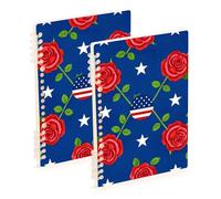 Amooorous Quaderno a righe formato A5 per il 4° luglio del giorno dell'indipendenza con rose rosse, 21,1 x 14,5 cm, copertina rigida, materiale scolastico per università, 60 fogli per scuola e ufficio