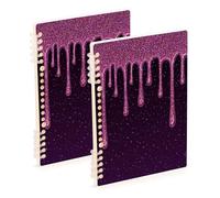 Amooorous Quaderno a righe glitterato viola formato A5 21,1 x 14,5 cm, robusto materiale scolastico per il college, 60 fogli per diario e lista delle cose da fare, confezione da 2