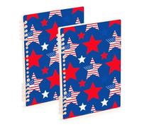 Amooorous Quaderno a righe per il 4° luglio, formato A5, con stelle rosse e blu, 21,1 x 14,5 cm, copertina rigida, 60 fogli per diario e lista delle cose da fare, confezione da 2