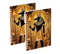 Amooorous Quaderno a spirale arancione Anu on simboli dell'antico Egitto, formato A5, 21,1 x 14,5 cm, robusti quaderni a spirale a righe larghe 60 fogli per scuola e ufficio, confezione da 2