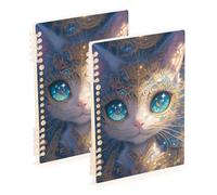 Amooorous Quaderno a spirale formato A5 bianco e oro misterioso gatto tribale 21,1 x 14,5 cm, resistente all'usura college a righe quaderno a spirale 60 fogli per lavoro e aula confezione da 2