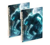 Amooorous Quaderno a spirale formato A5 con glitter blu e mostri malvagi, 21,1 x 14,5 cm, robusto quaderno a spirale a righe college, 60 fogli per lavoro e onfezione da 2