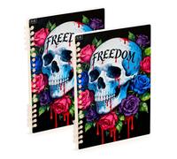 Amooorous Quaderno a spirale formato A5 con scheletro di rose gotiche, 21,1 x 14,5 cm, robusto quaderno a spirale a righe college, 60 fogli per diario e lista delle cose da fare, confezione da 2