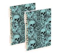 Amooorous Quaderno a spirale formato A5 con teschio, farfalla, floreale, blu, 21,1 x 14,5 cm, robusto quaderno a righe universitario, 60 fogli per scuola e ufficio, confezione da 2
