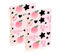 Amooorous Quaderno a spirale formato A5 in stile coreano rosa pesche arancioni 21,1 x 14,5 cm, robusto quaderno a spirale a righe college, 60 fogli per viaggi e scrittura, confezione da 2