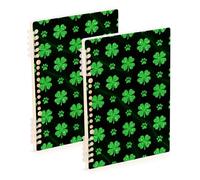 Amooorous Quaderno a spirale formato A5 per San Patrizio con trifoglio verde largo 21,1 x 14,5 cm, resistente all'usura, a righe, 60 fogli per diario e lista delle cose da fare, confezione da 2