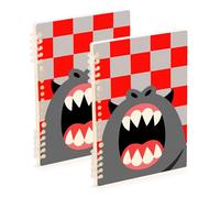 Amooorous Quaderno a spirale formato A5 rosso e grigio a scacchi mostri 21,1 x 14,5 cm, rilegatura a spirale, soggetto singolo, 60 fogli per viaggi e scrittura, confezione da 2