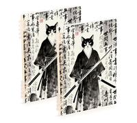 Amooorous Quaderno a spirale formato A5 Samurai Cat Warrior Ink largo 21,1 x 14,5 cm, rilegatura a spirale, 60 fogli per lavoro e onfezione da 2
