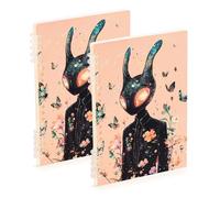 Amooorous Quaderno a spirale formato A5 Science Fiction Alien Print Peach 21,1 x 14,5 cm, resistente all'usura composizione notebook a righe larghe 60 fogli per viaggi e scrittura confezione da 2