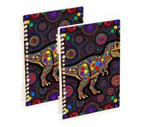 Amooorous Quaderno a spirale formato A5 Vibrant Aboriginal Dot Art T-rex Dinosaur 21,1 x 14,5 cm, robusto soggetto a spirale per college 60 fogli per viaggi e scrittura, confezione da 2