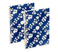 Amooorous Quaderno formato A5 bianco vintage giapponese con fiori di ciliegio per la scuola 21,1 x 14,5 cm, rilegatura a spirale, a righe, 60 fogli per lavoro e onfezione da 2